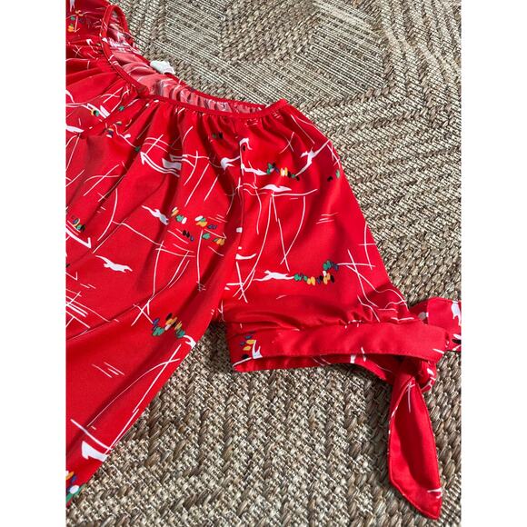 Vtg. Styled By Sybil 70s/80s modern boat seagulls print short sleeve retro mod - Picture 3 of 8